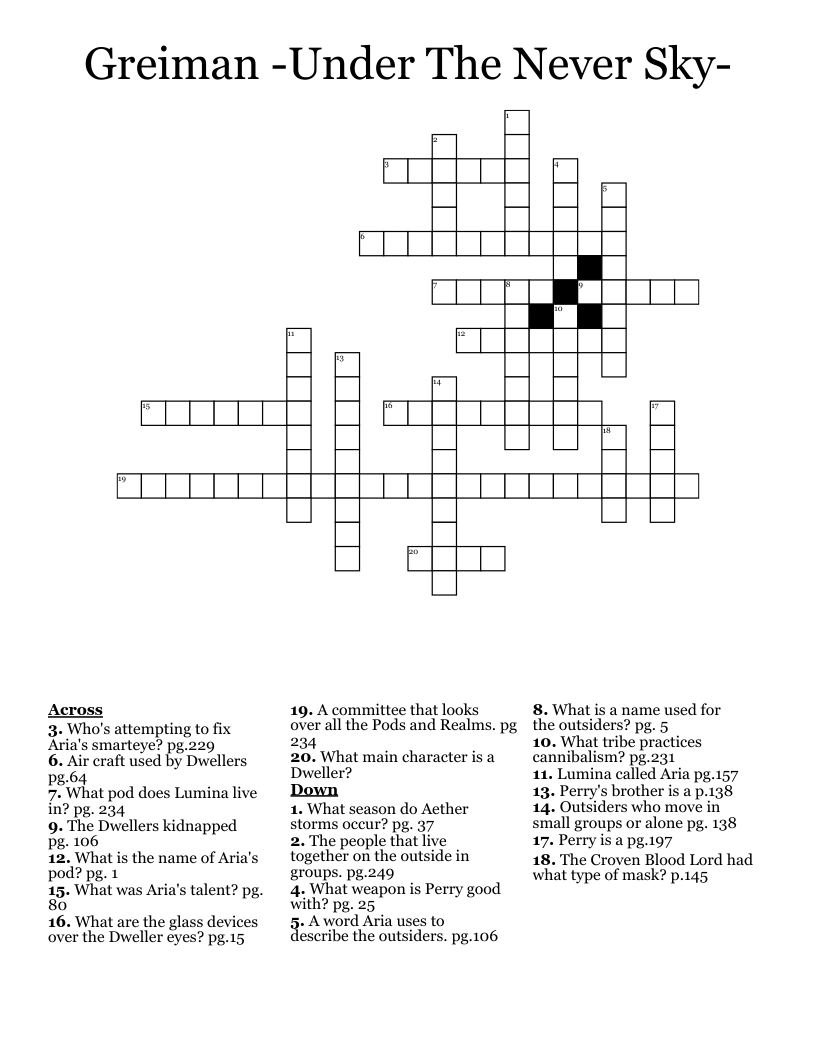 Greiman -Under The Never Sky- Crossword