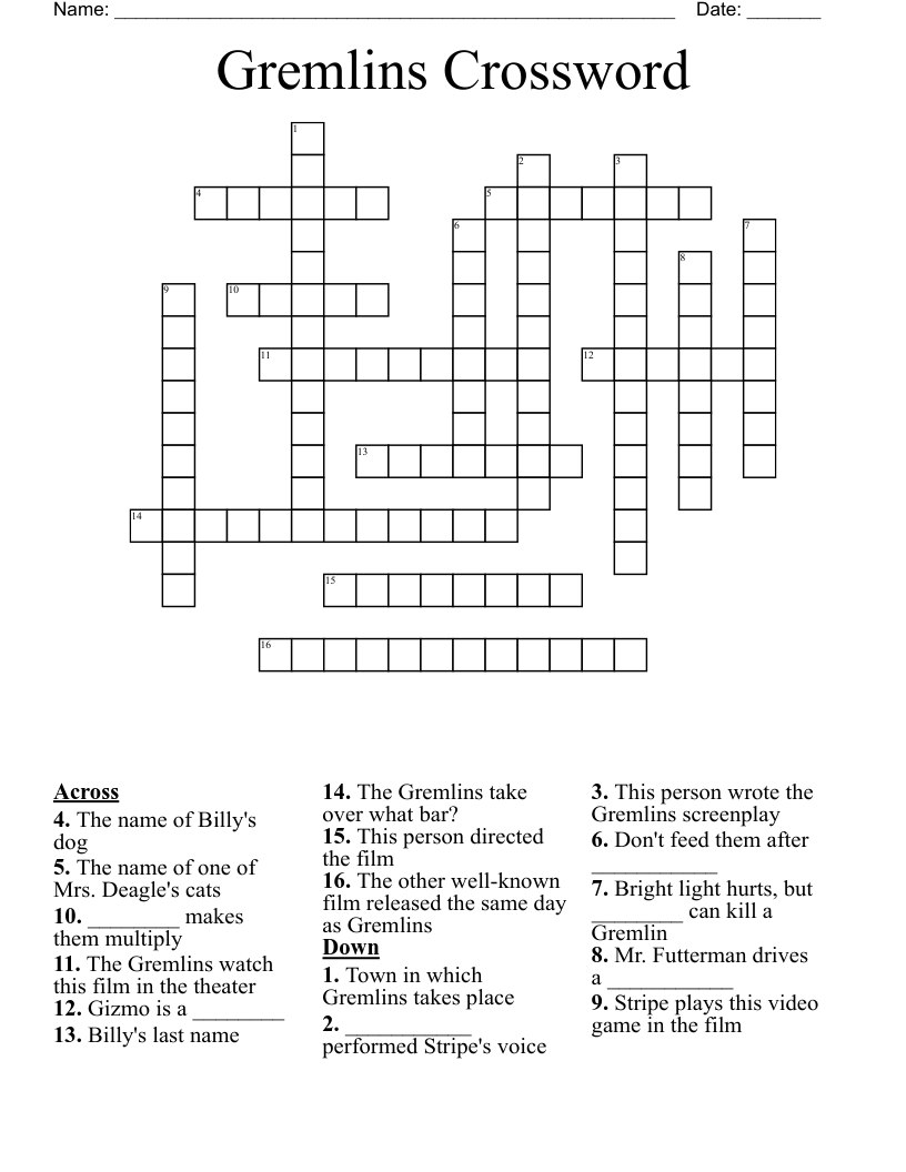 Gremlins Crossword