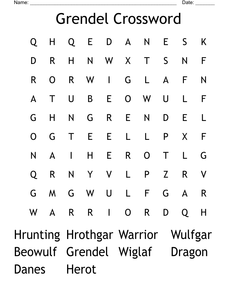 Grendel Crossword Word Search