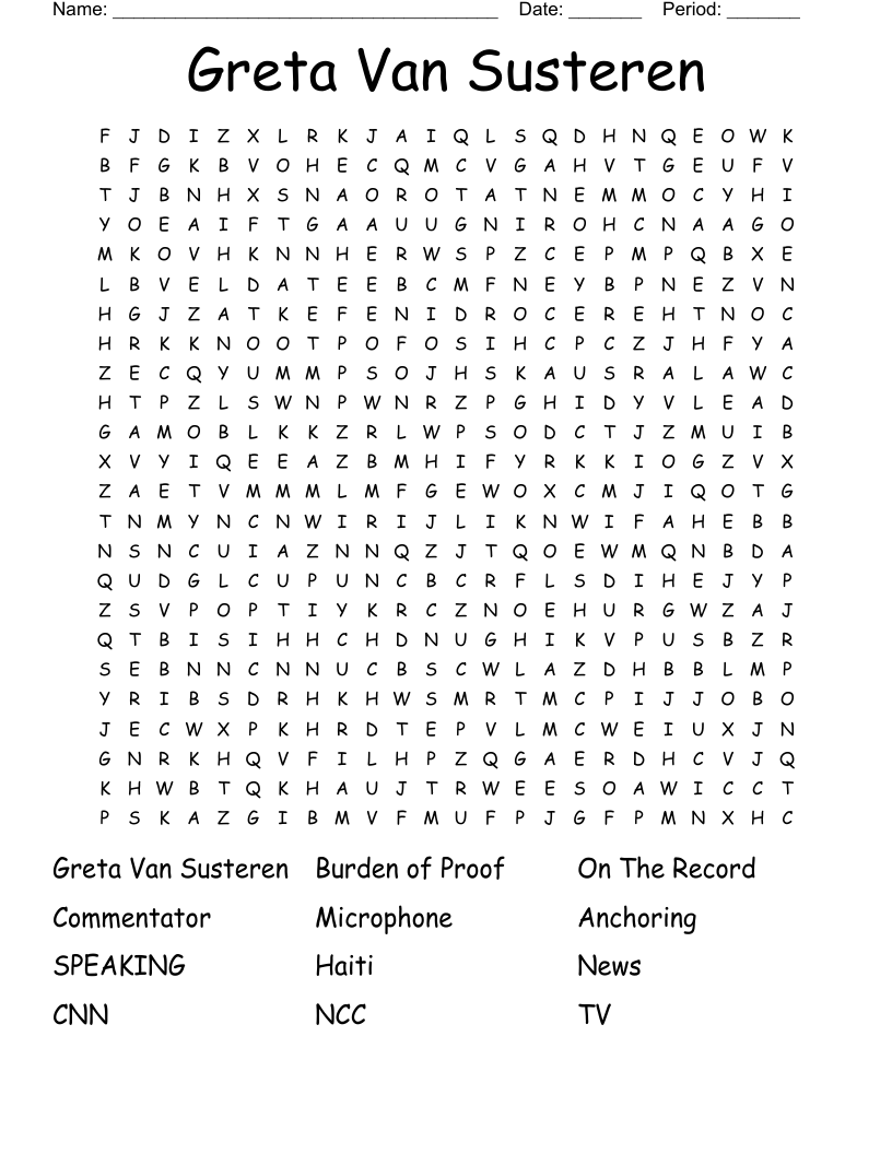 Greta Van Susteren Word Search