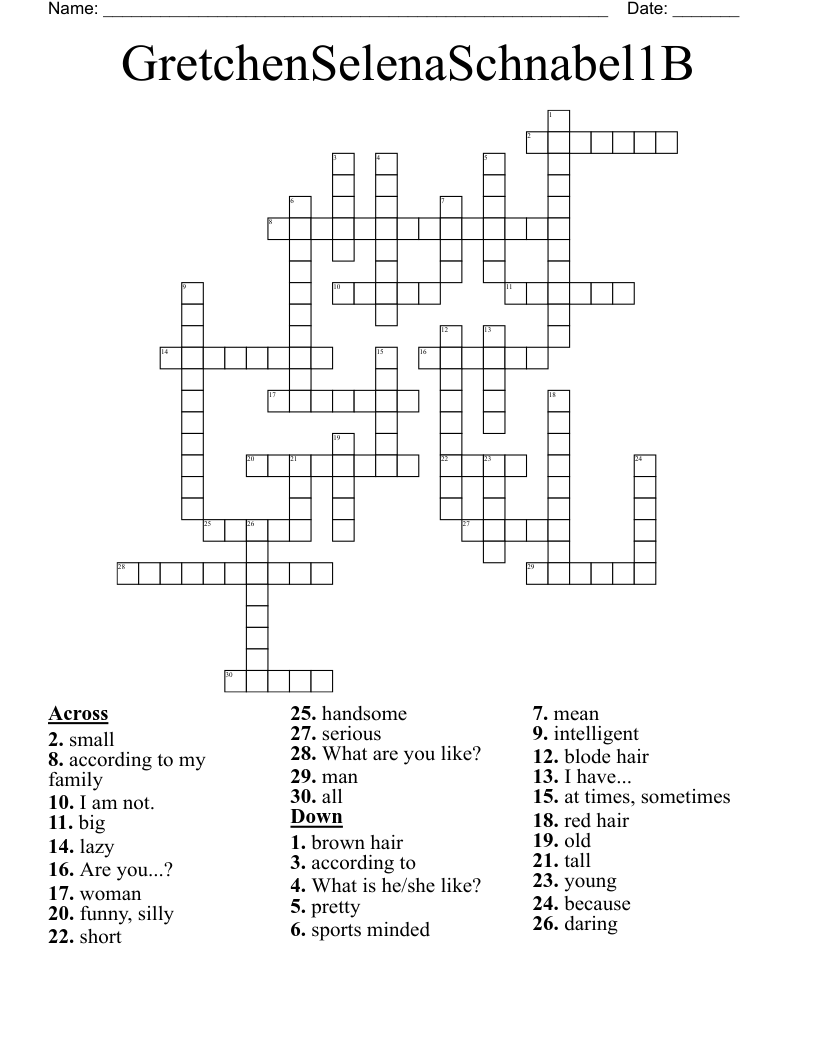 GretchenSelenaSchnabel1B Crossword