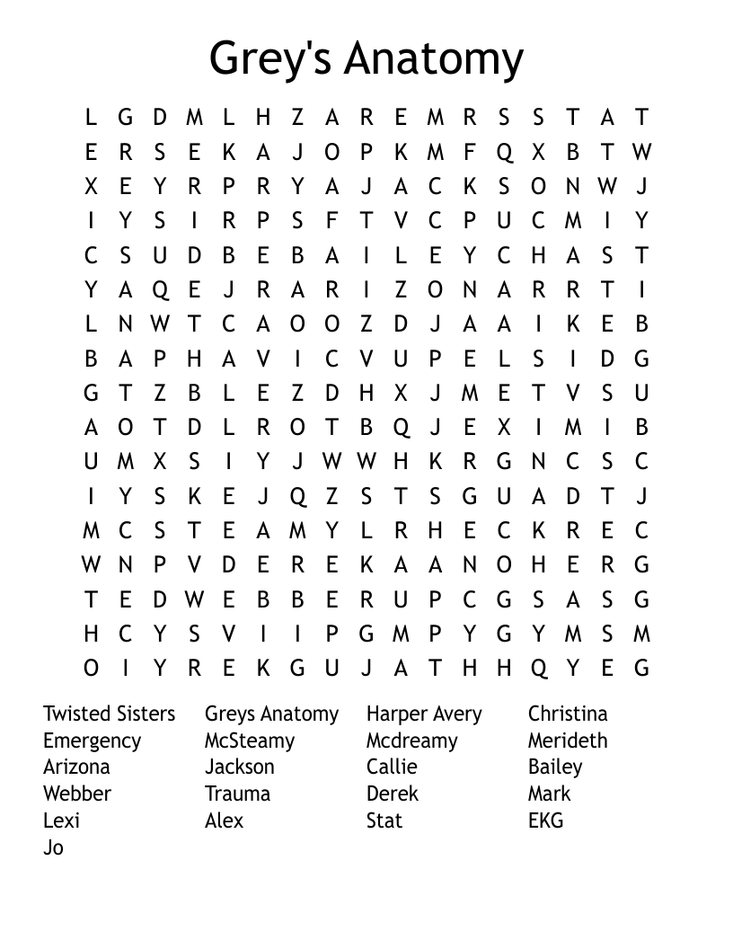 Grey's Anatomy Word Search