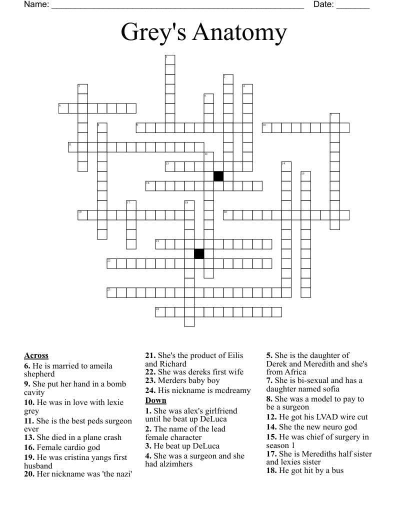 Grey's Anatomy Crossword