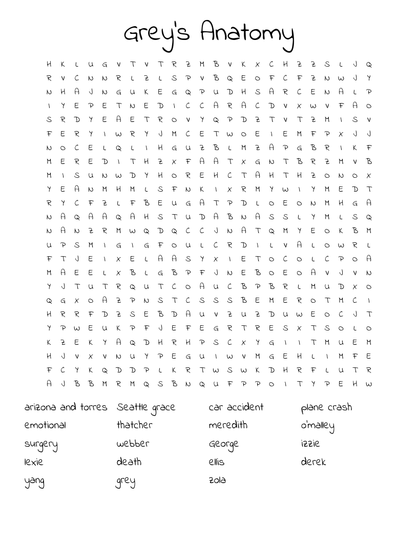 Grey's Anatomy Word Search