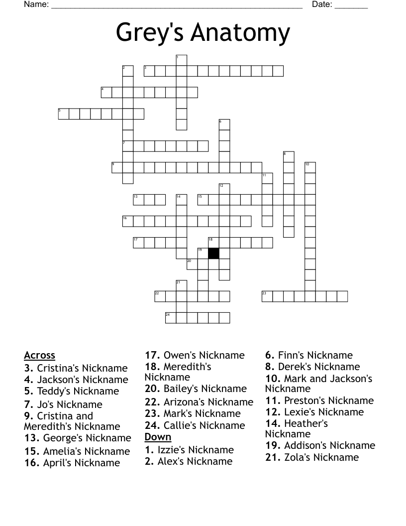 Grey's Anatomy Crossword