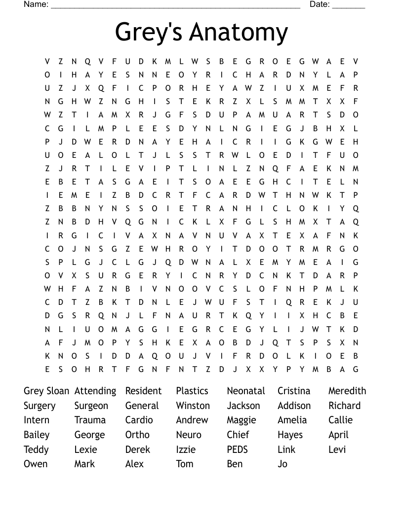 Grey's Anatomy Word Search
