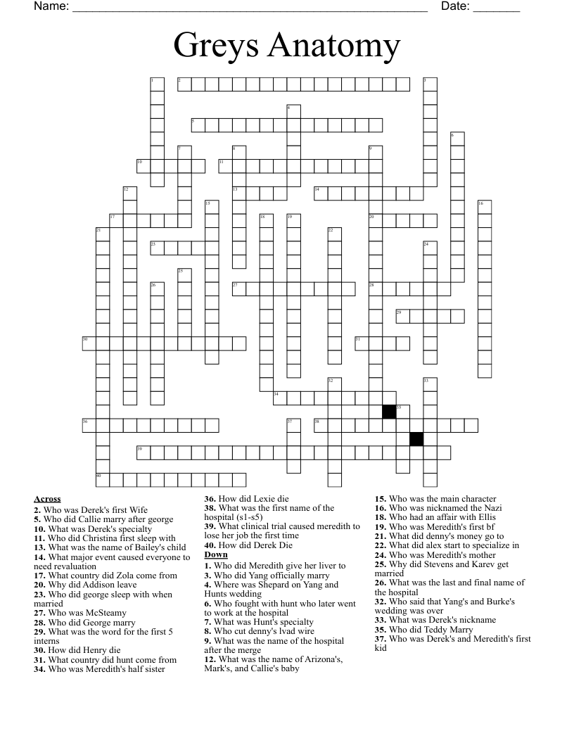 Greys Anatomy Crossword