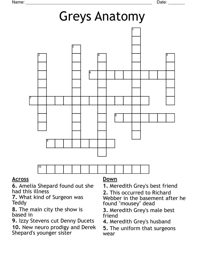 Greys Anatomy Crossword