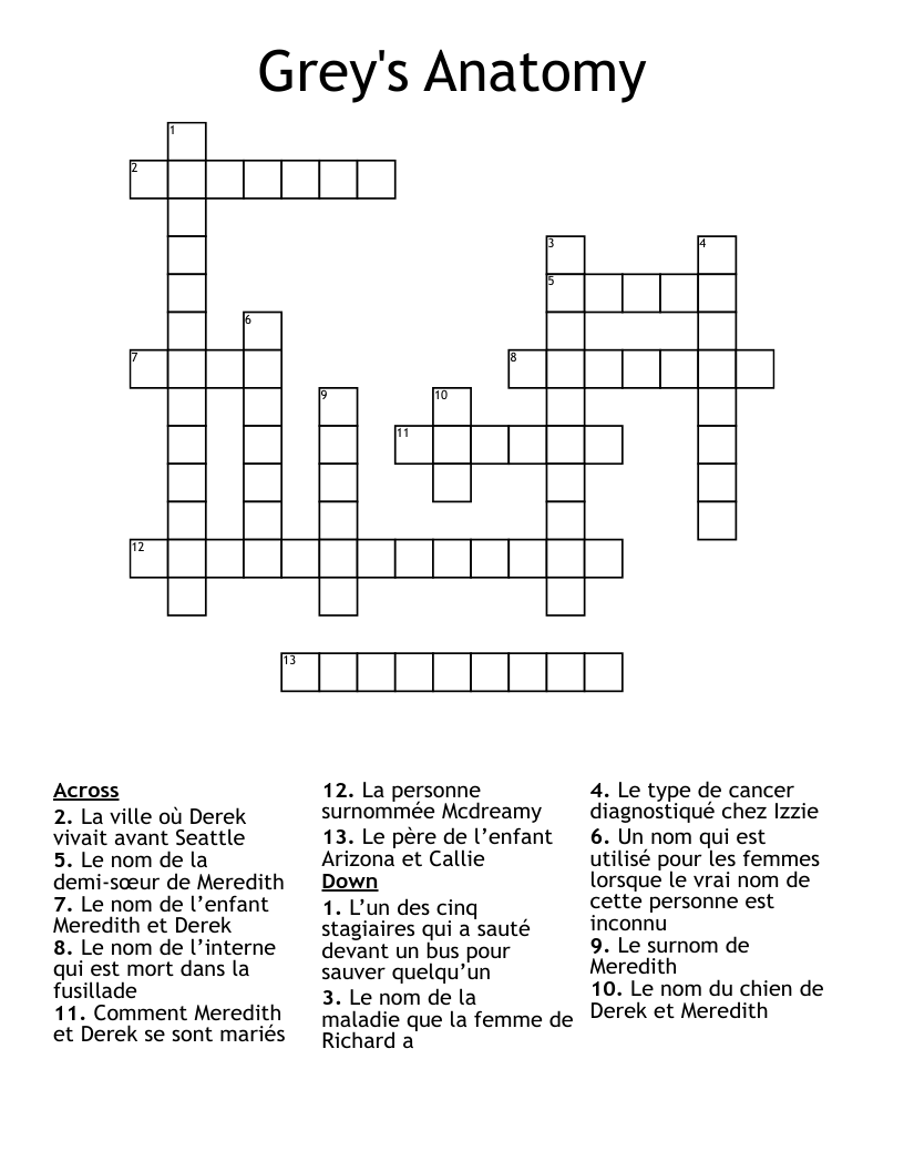 Grey's Anatomy Crossword