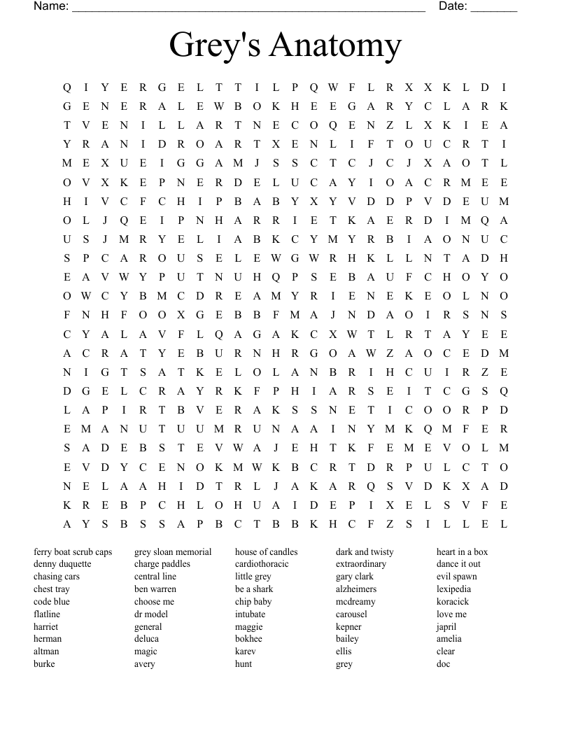 Grey's Anatomy Word Search