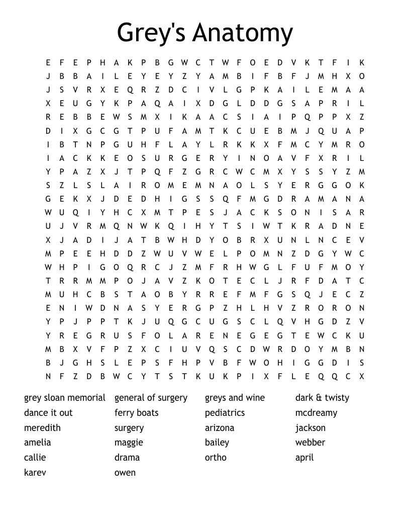 Grey's Anatomy Word Search