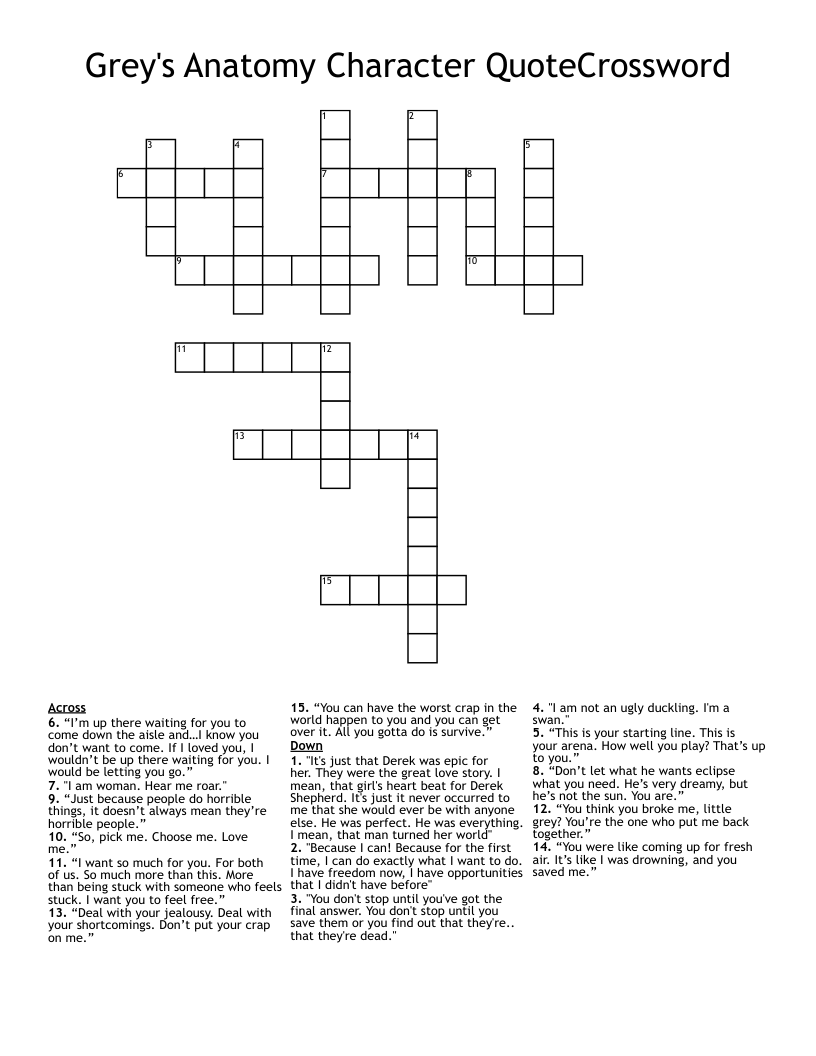Grey's Anatomy Character QuoteCrossword