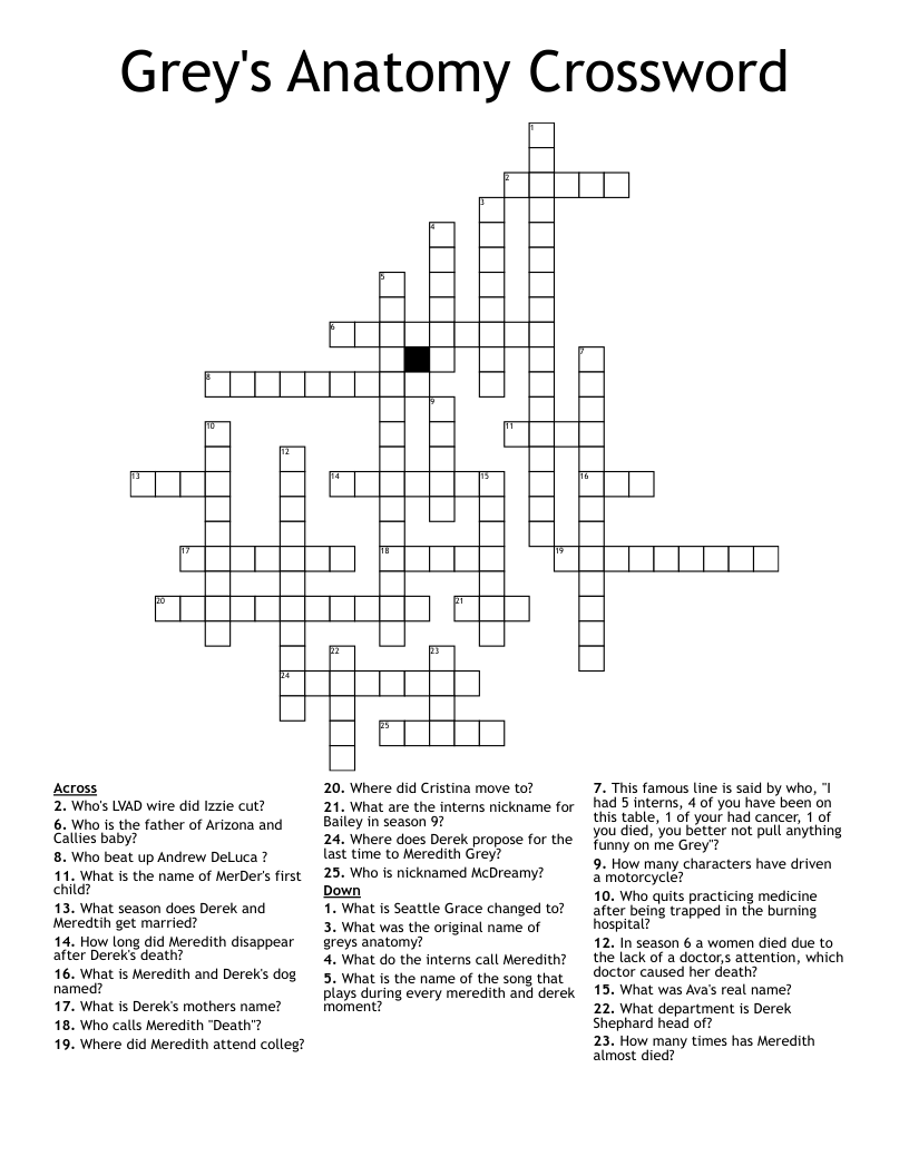 Grey's Anatomy Crossword