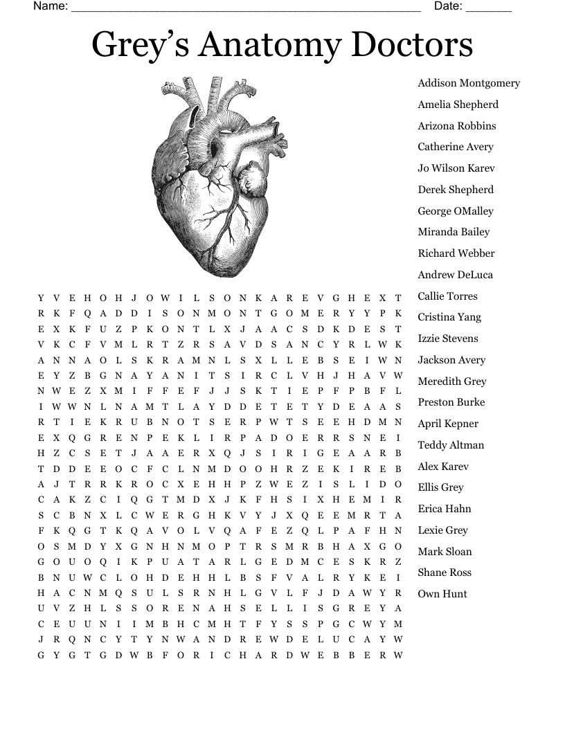 Grey’s Anatomy Doctors Word Search