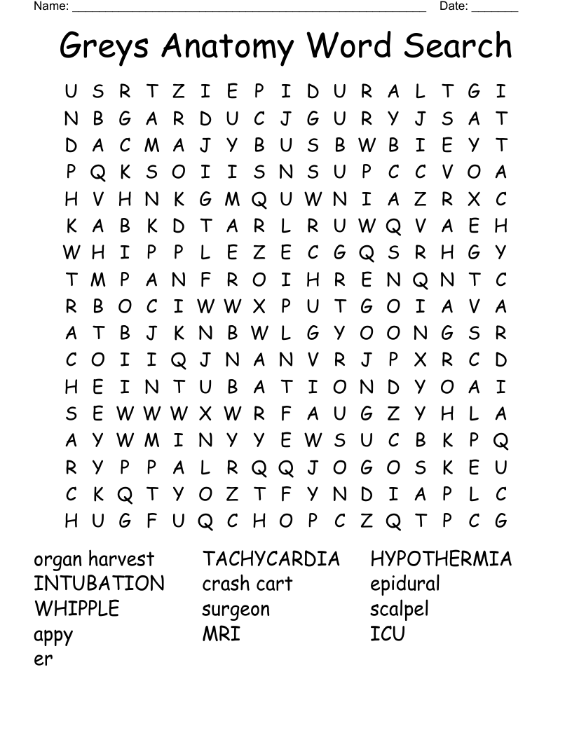 Greys Anatomy Word Search