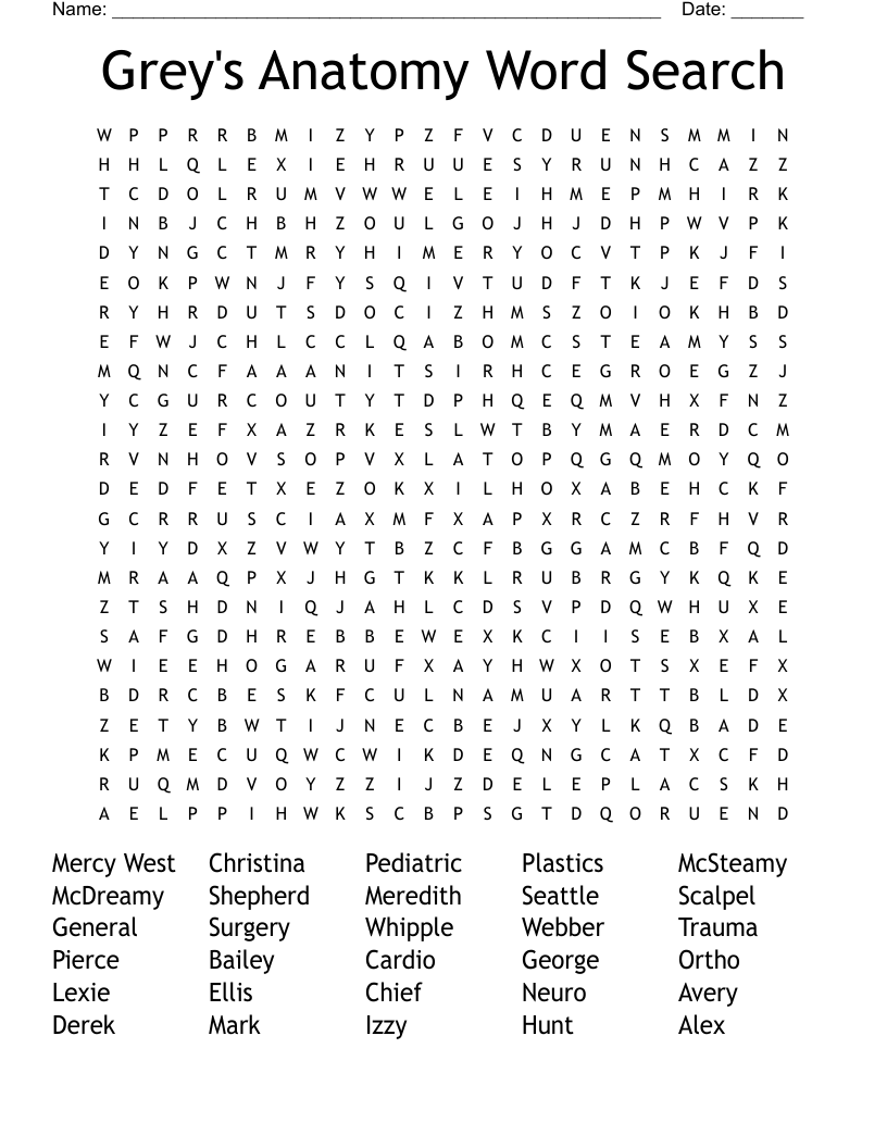 Grey's Anatomy Word Search 