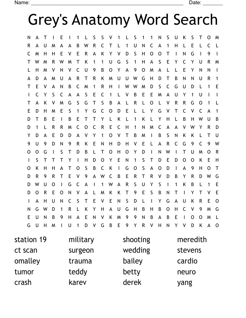Grey's Anatomy Word Search 