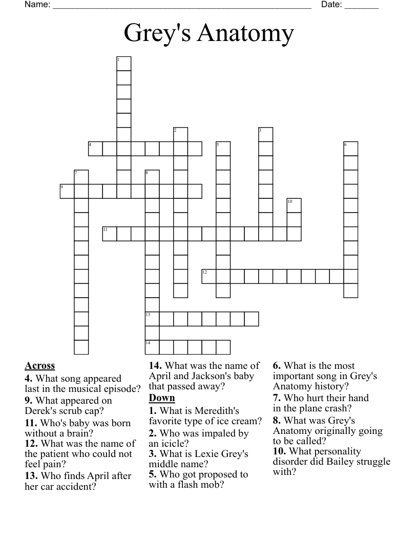 Grey's Anatomy  Crossword