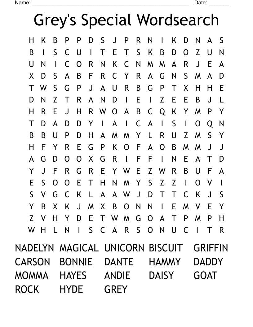 Grey's Special Wordsearch 