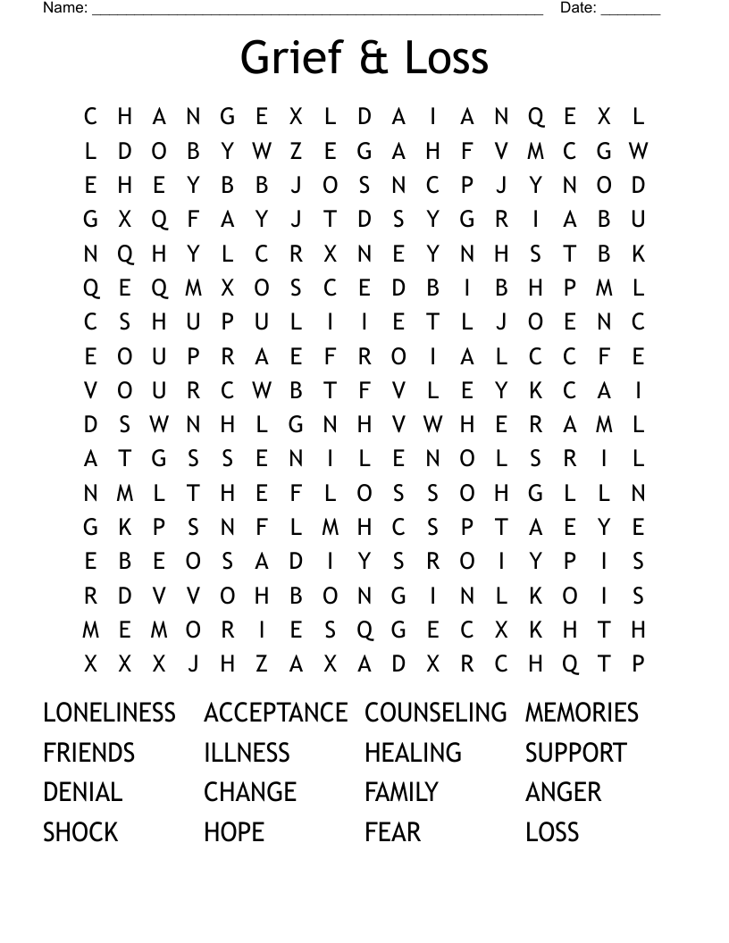 Grief & Loss Word Search