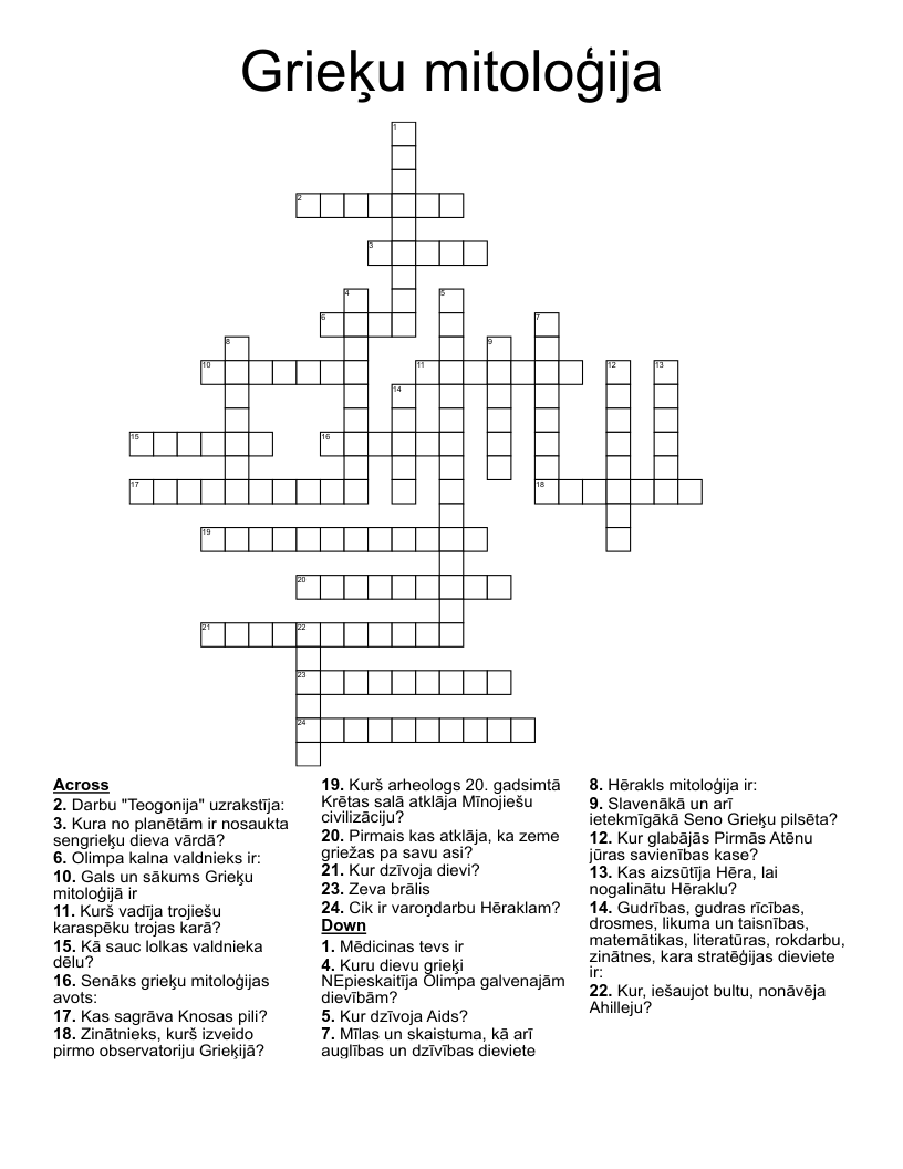 Grieķu mitoloģija Crossword
