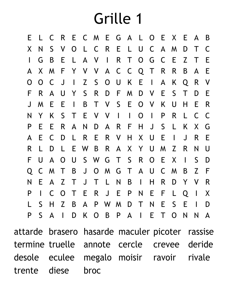 Grille 1 Word Search