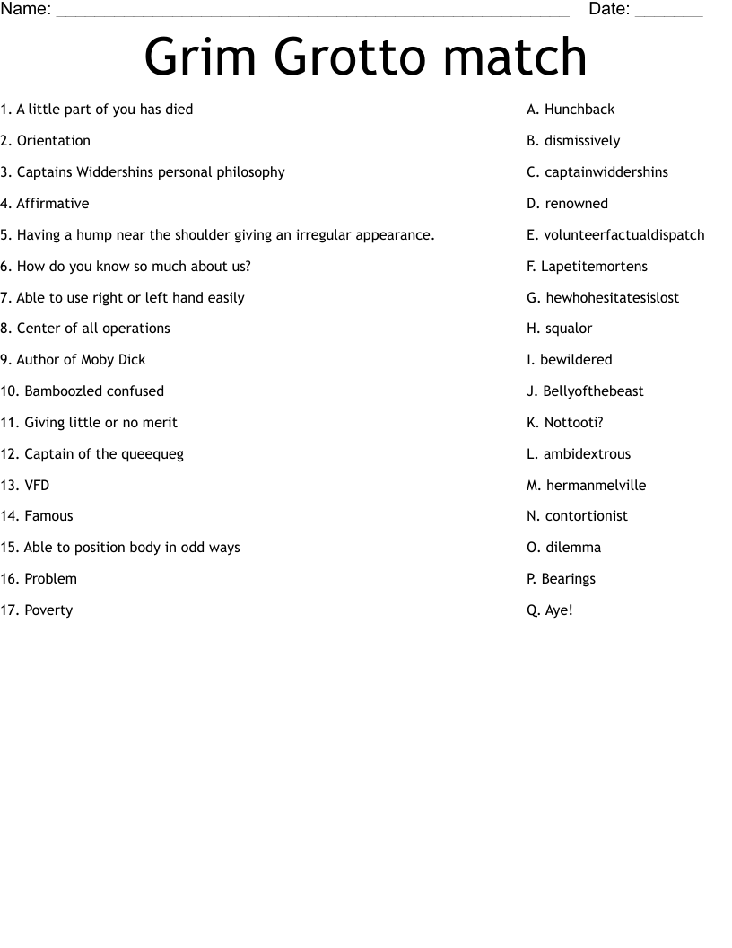 Grim Grotto match Worksheet