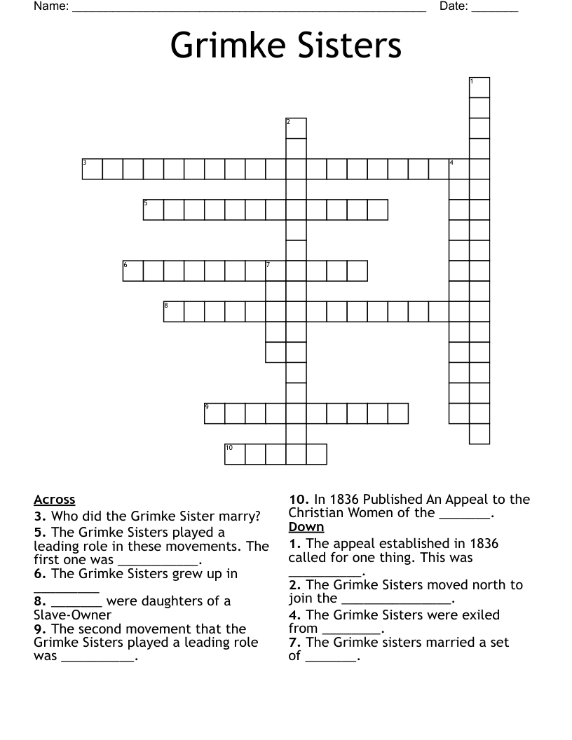 Grimke Sisters  Crossword