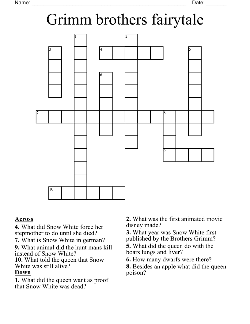 Grimm brothers fairytale  Crossword
