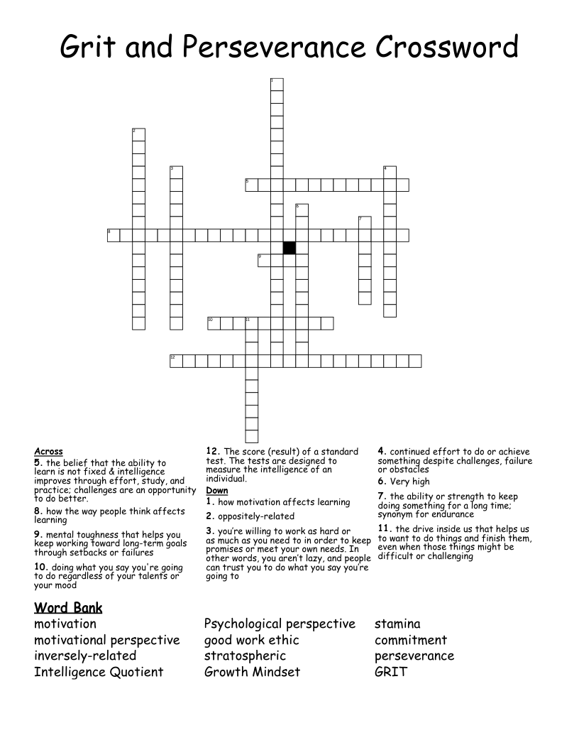 Grit and Perseverance Crossword