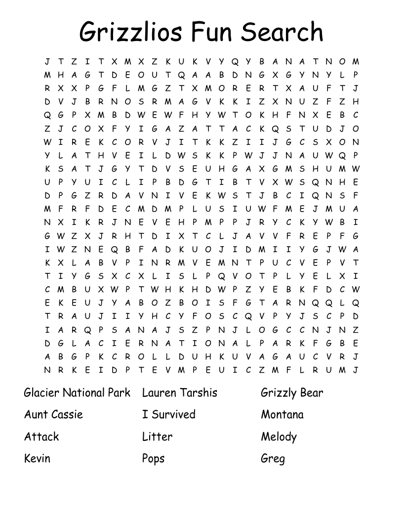 Grizzlios Fun Search Word Search