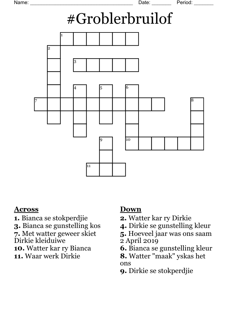 #Groblerbruilof Crossword