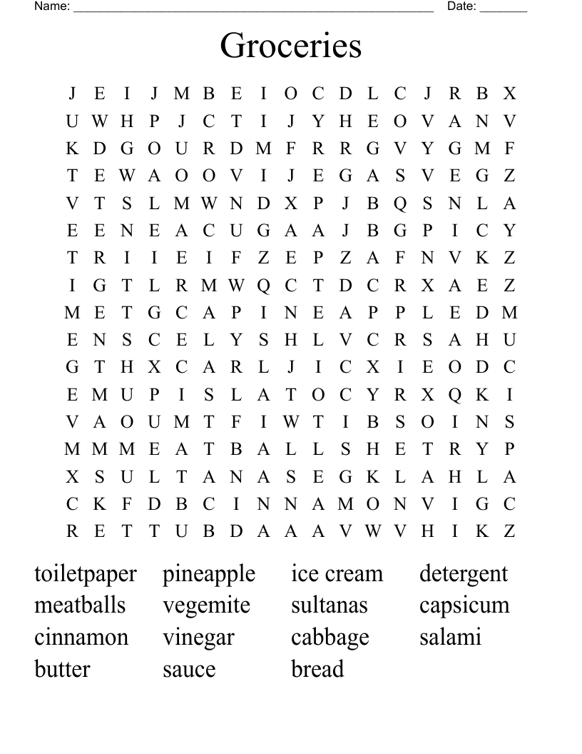 Groceries Word Search