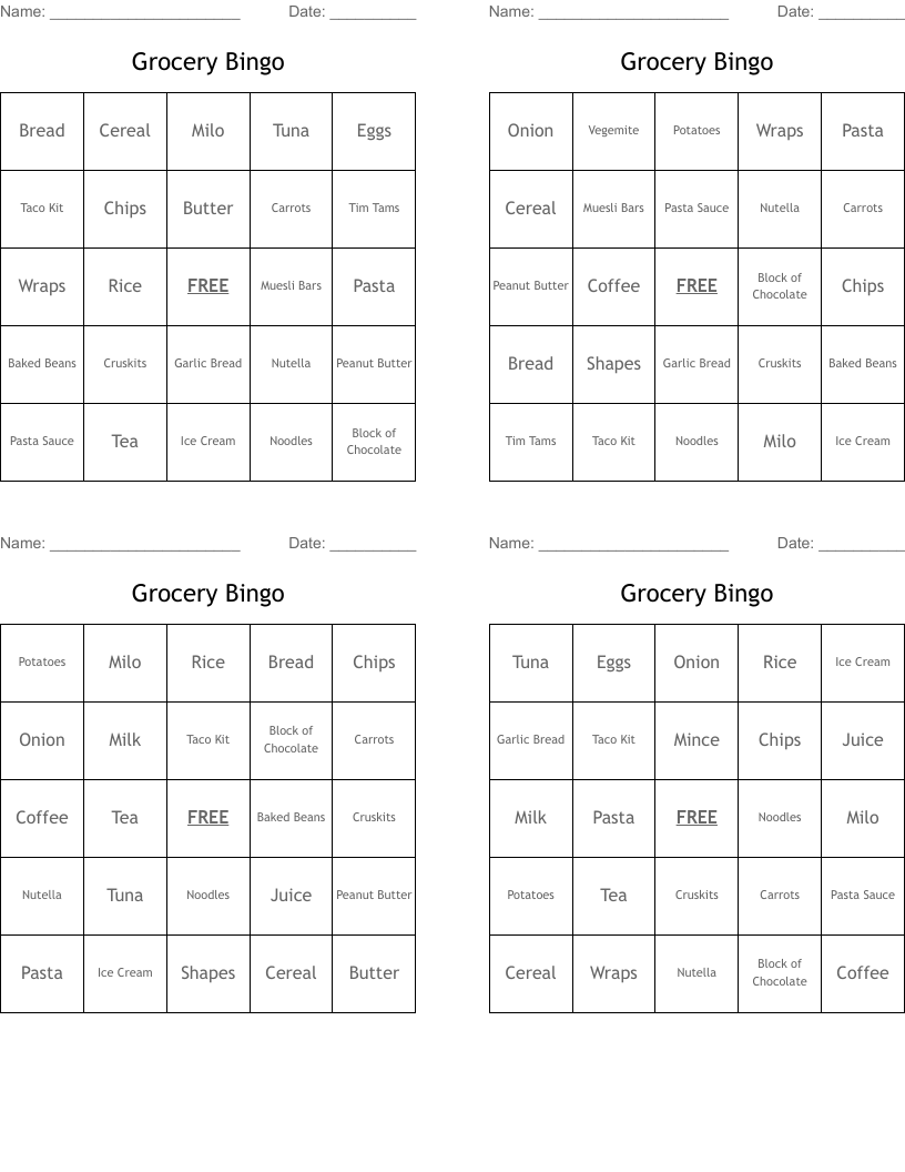Grocery Bingo