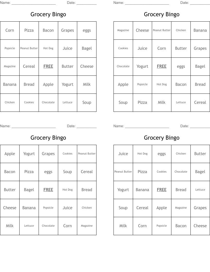 Grocery Bingo