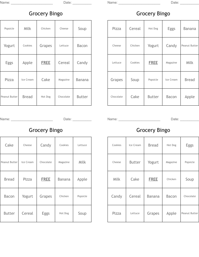 Grocery Bingo