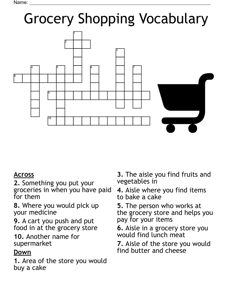 Grocery Shopping Vocabulary Crossword