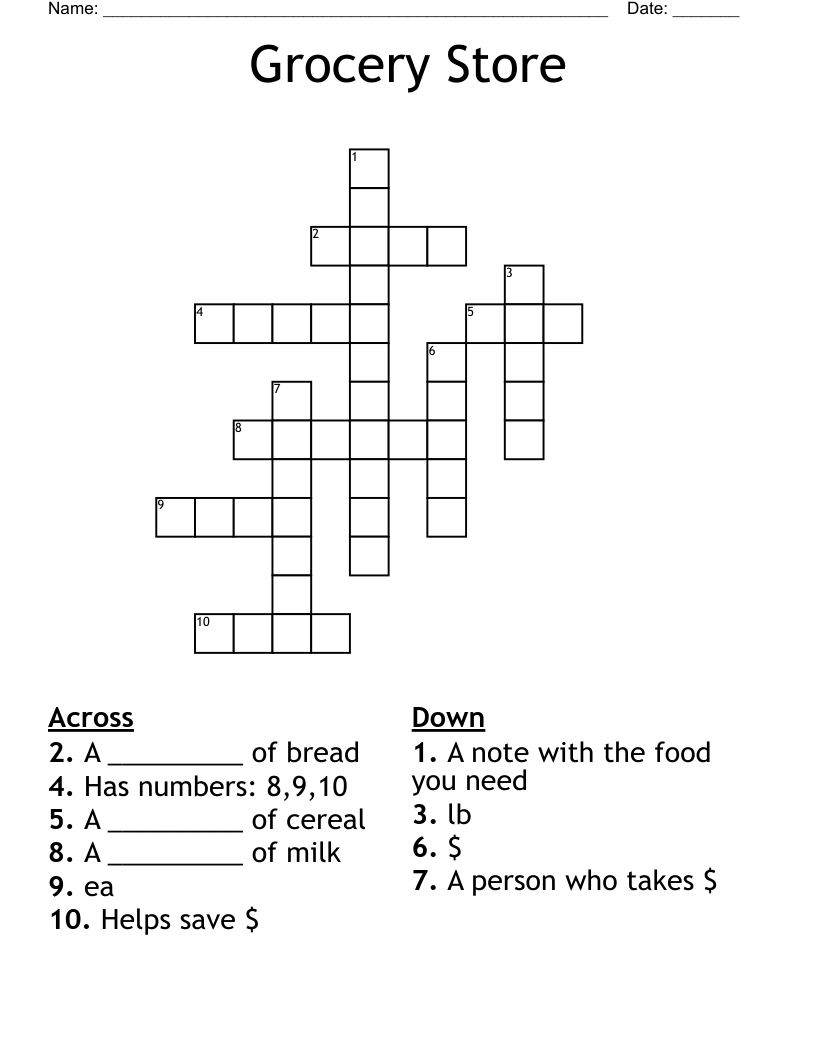 Grocery Store Crossword