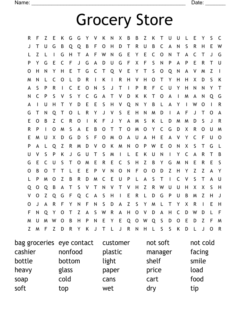 Grocery Store Word Search