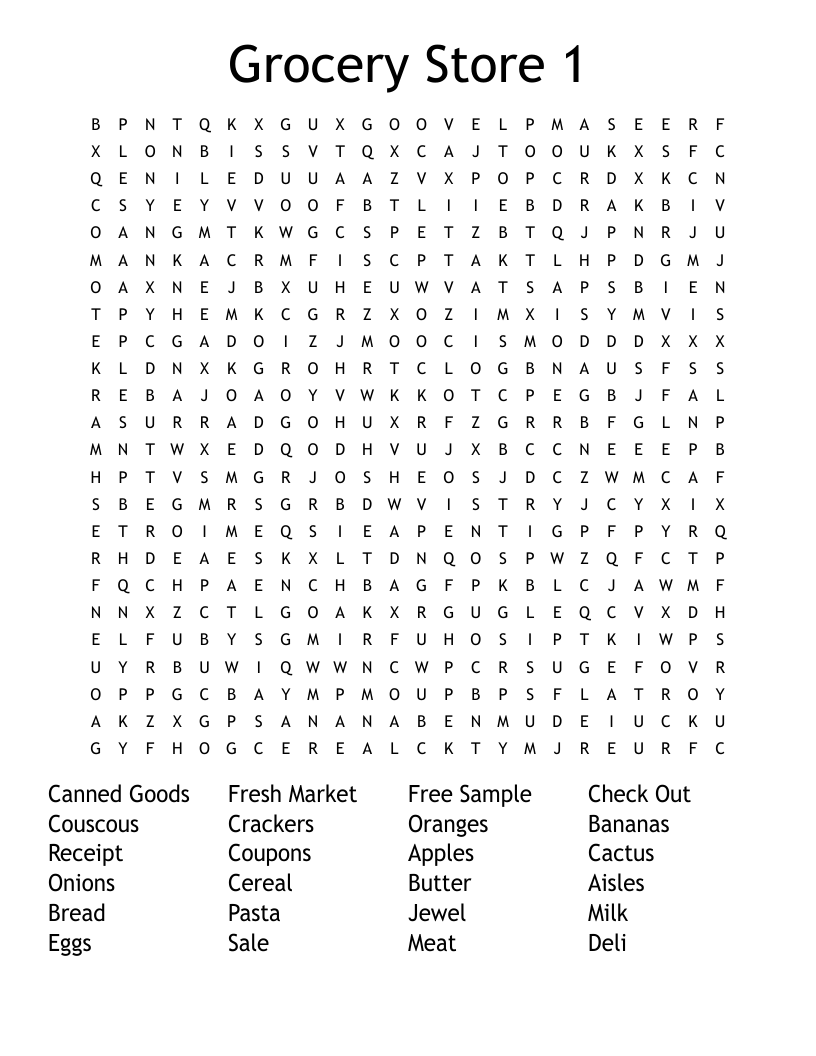 Grocery Store 1 Word Search