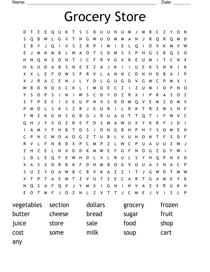 Grocery Store Word Search