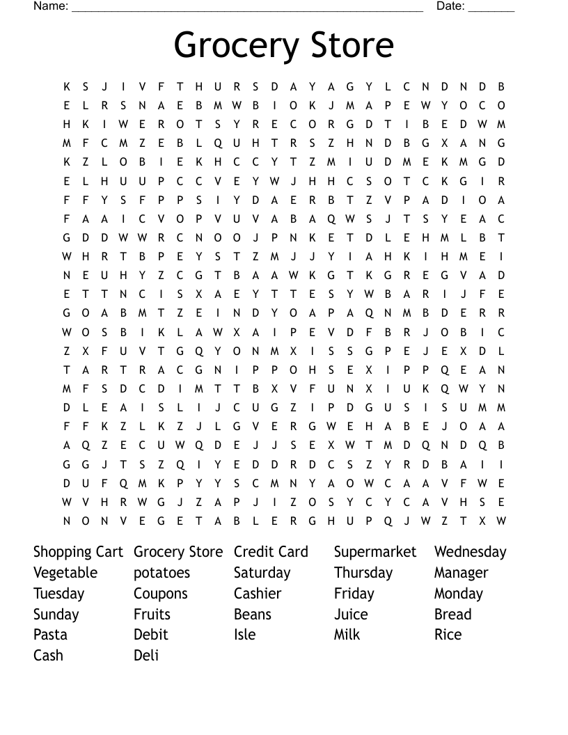 Grocery Store Word Search