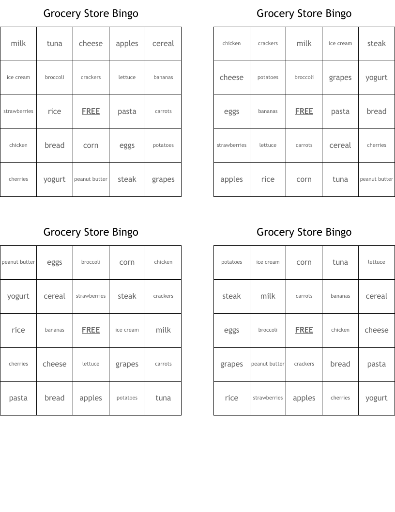 Grocery Store Bingo