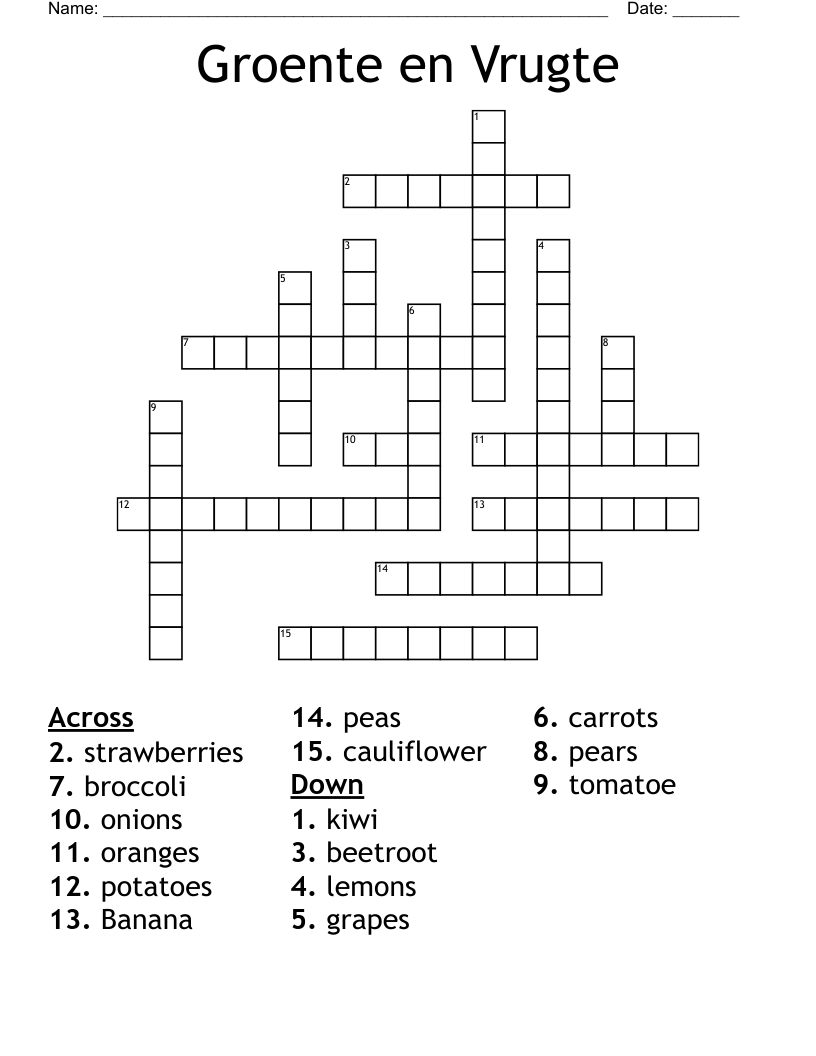 Groente en Vrugte Crossword