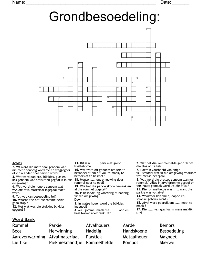 Grondbesoedeling: Crossword