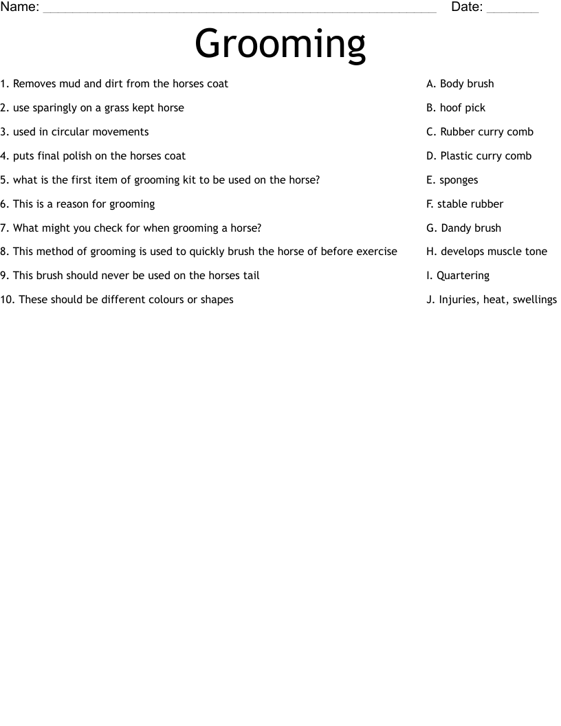 Grooming Worksheet