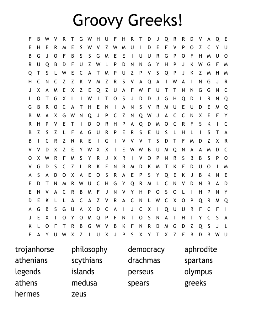 Groovy Greeks!  Word Search