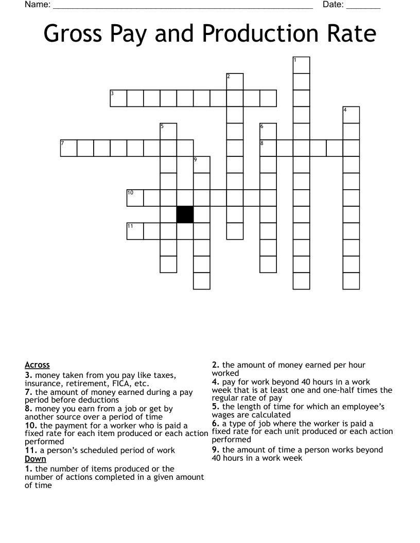 Gross Pay and Production Rate Crossword