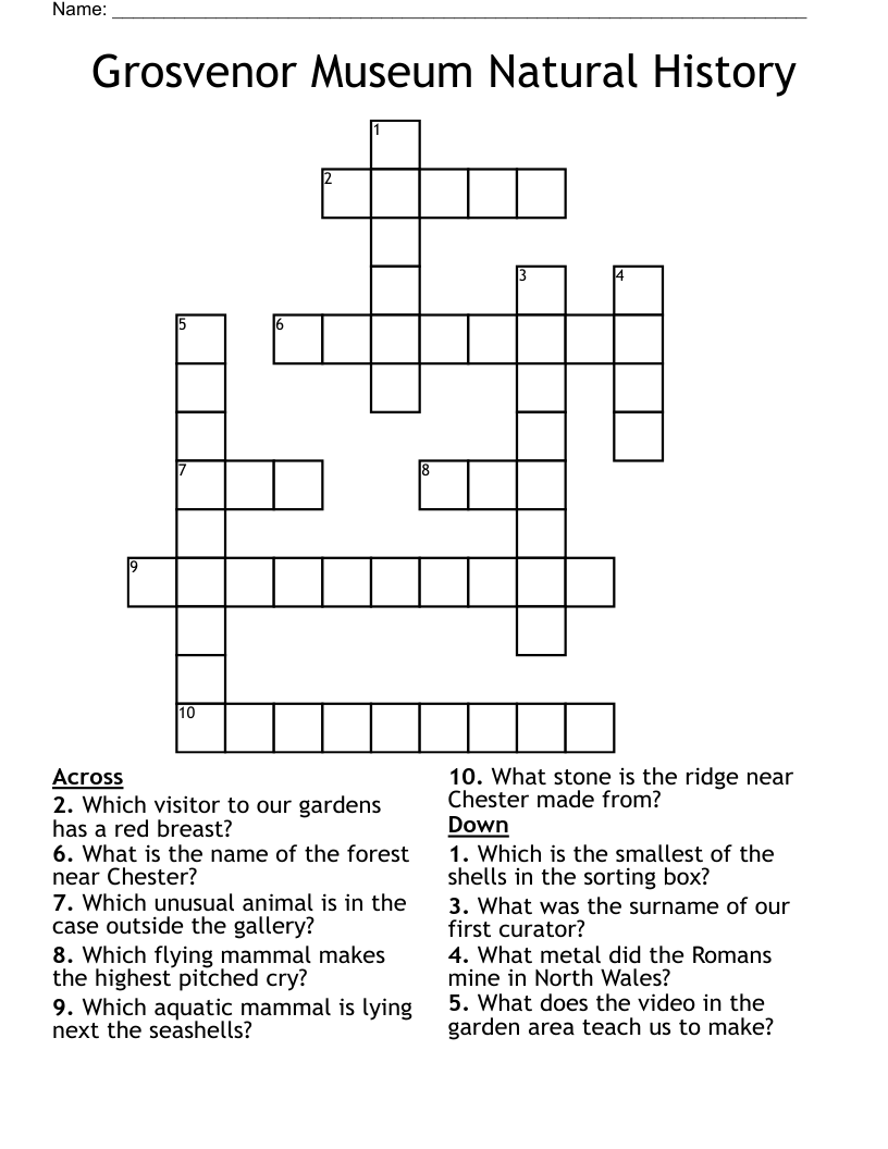 Grosvenor Museum Natural History Crossword
