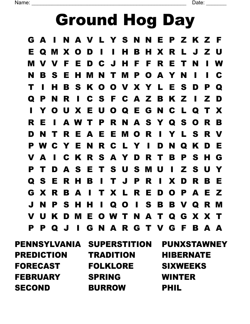 Ground Hog Day Word Search